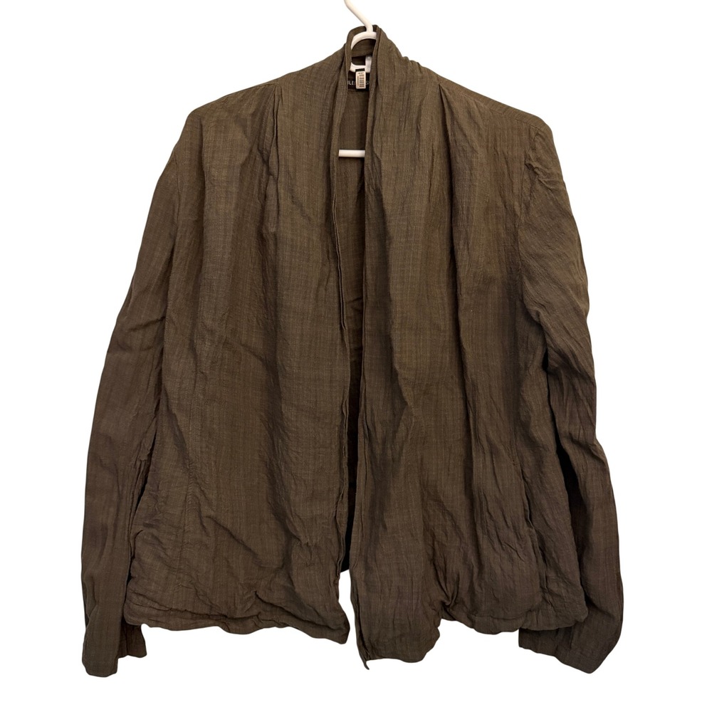Eileen‎ Fisher Cardigan Jacket Womens Medium Brown Linen Blend Open Front